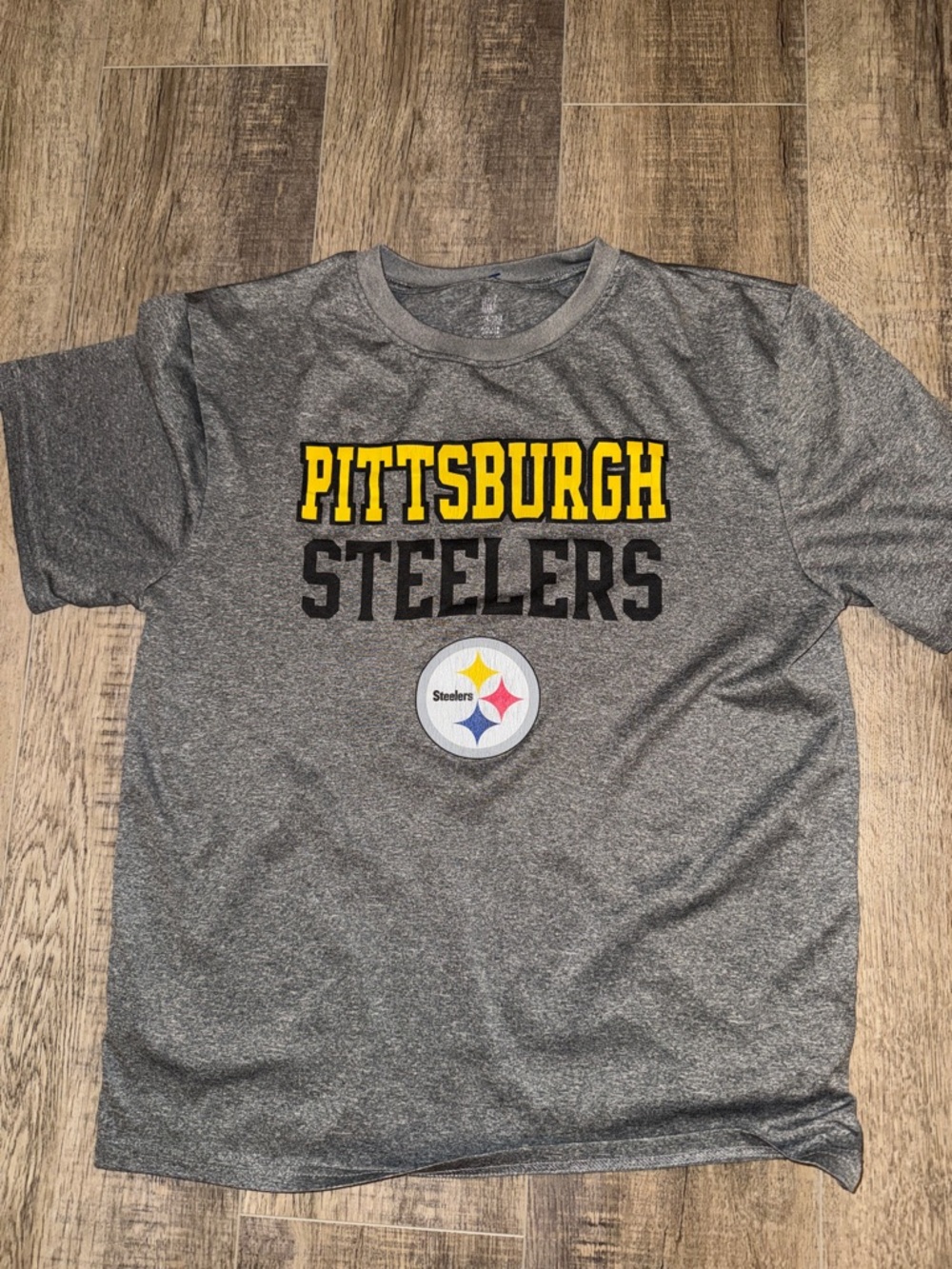 NFL Pittsburgh Steelers Gray Short Sleeve Tee with Yellow and Black Logo